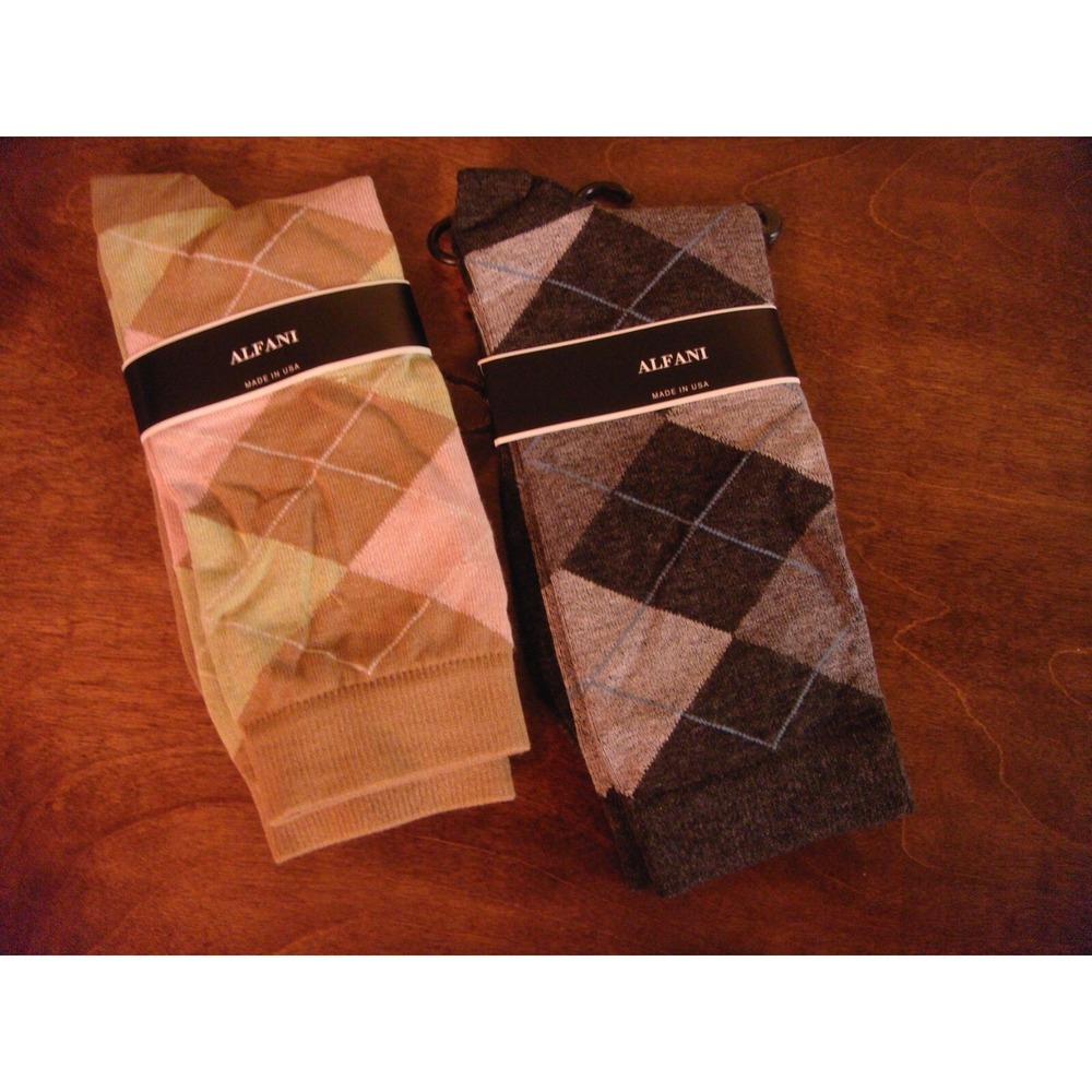 2 lot Alfani usa made sock 9-11 black grey tan green pink multi color NEW